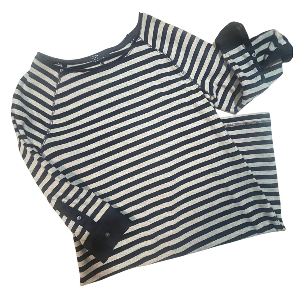 GAP Navy & Gray Striped 100% Cotton Striped 3/4 Cuff Sleeve Nautical Dress -Sz S